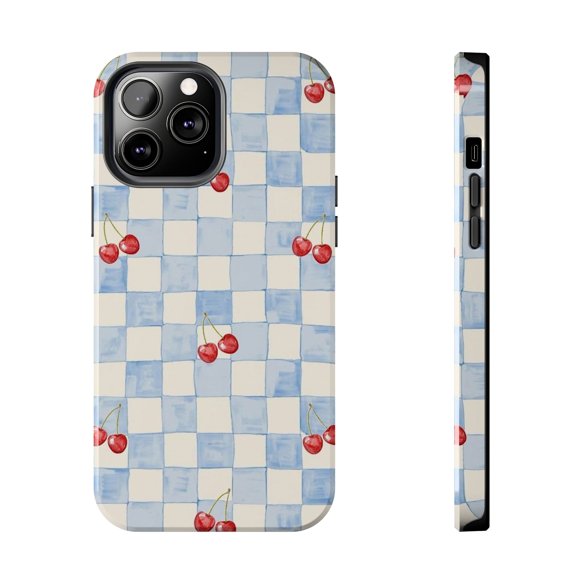 Cherry Pattern Tough Phone Case, Cute Phone Cover, Cherry Phone Case, Checkered Phone Cases, Gift for Her