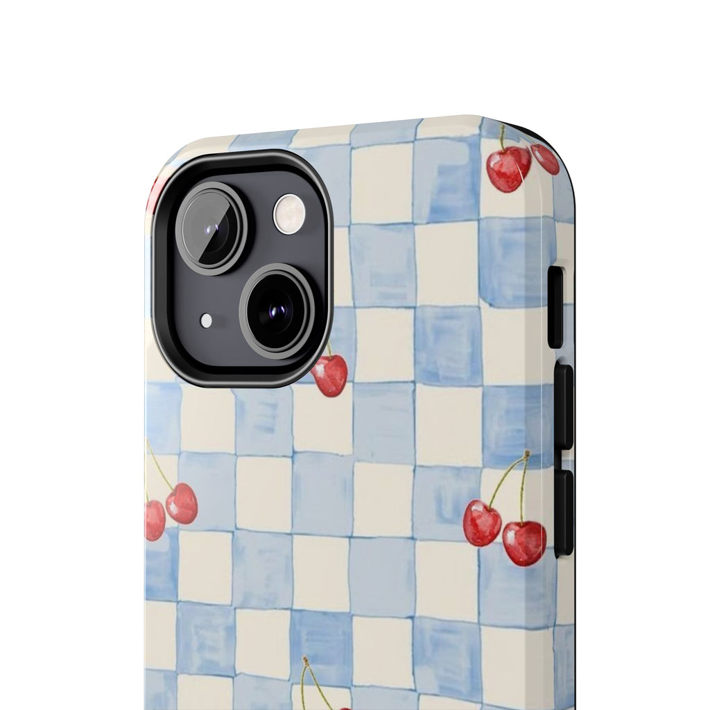 Cherry Pattern Tough Phone Case, Cute Phone Cover, Cherry Phone Case, Checkered Phone Cases, Gift for Her